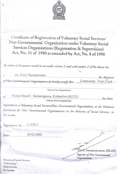 Certificate Registraion Voluntary Social Society